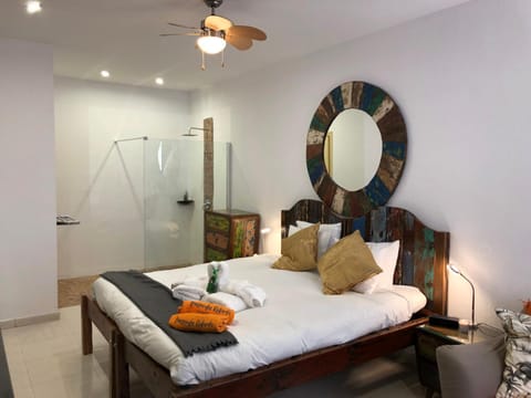 Shower, Bed, Bedroom
