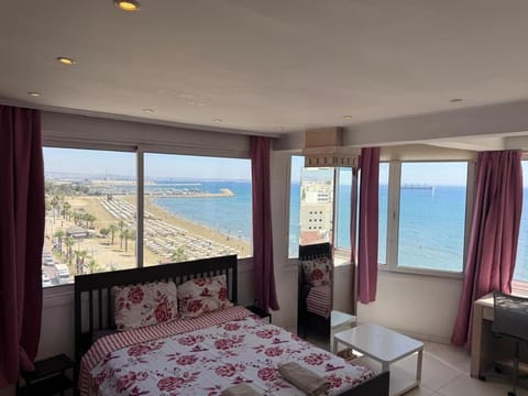 Bed, Natural landscape, Bedroom, Sea view
