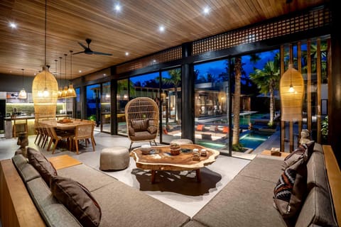 Night, Living room, Pool view