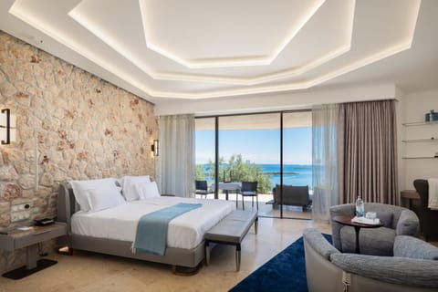 Bed, Seating area, Bedroom, Sea view