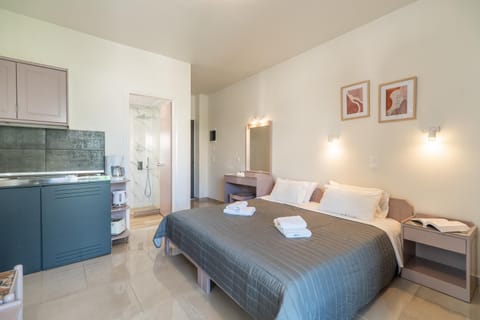 Bed, Kitchen or kitchenette, Photo of the whole room, Bedroom, minibar, oven, stove, towels