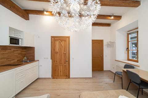 Kitchen or kitchenette, stove