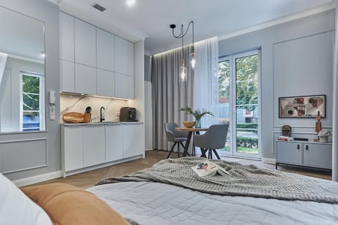 Bed, Kitchen or kitchenette, Living room, Photo of the whole room, Seating area, Bedroom