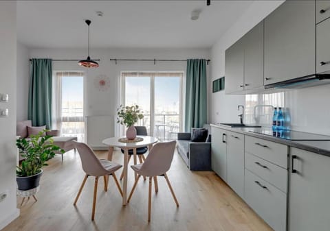 Kitchen or kitchenette, Living room, Seating area, Dining area, stove