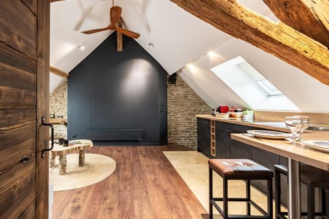 Kitchen or kitchenette, Dining area, fireplace