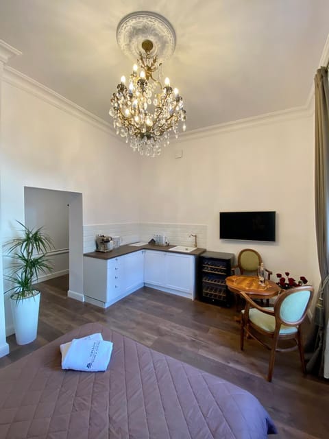 Bed, TV and multimedia, Kitchen or kitchenette, Living room, Photo of the whole room, Decorative detail, Seating area, Dining area, Bedroom, furniture, heating, internet, stove, towels, washing machine