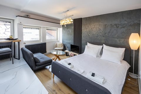 Bed, Living room, Photo of the whole room, Seating area, Bedroom