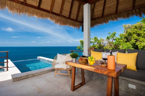 Patio, Day, Natural landscape, View (from property/room), Balcony/Terrace, Living room, Seating area, Pool view, Sea view, Swimming pool, sunbed