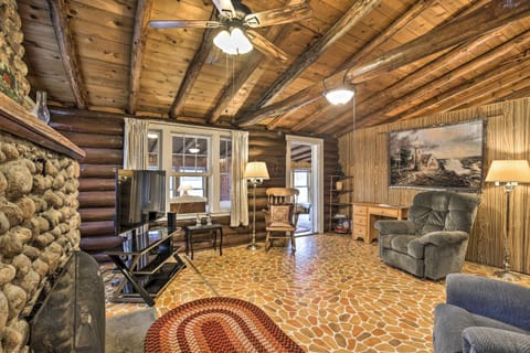 Lakefront 1930s Log Cabin with Dock and Fire Pit! Cabin in Rice Lake