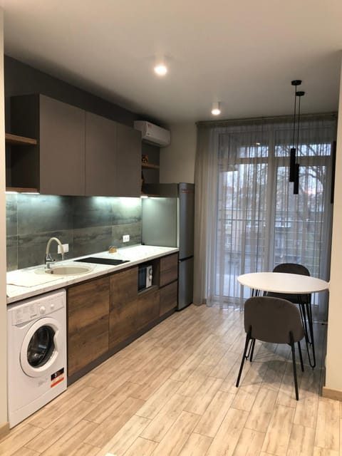 Kitchen or kitchenette, Dining area, minibar, stove, washing machine