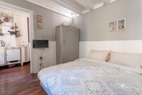 Bed, TV and multimedia, Kitchen or kitchenette, Photo of the whole room, Bedroom, wardrobe