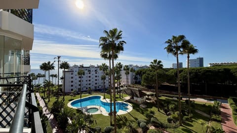 Property building, Natural landscape, Garden, View (from property/room), Balcony/Terrace, Garden view, Sea view, Swimming pool