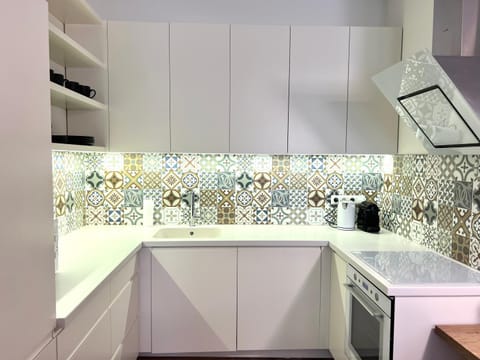 Kitchen or kitchenette, stove