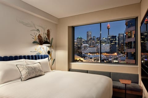 Bed, Bedroom, City view
