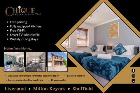 MK City Center House, perfect for FAMILIES, GROUPS, free parking, Desk space managed by CHIQUE PROPERTIES LTD House in Milton Keynes