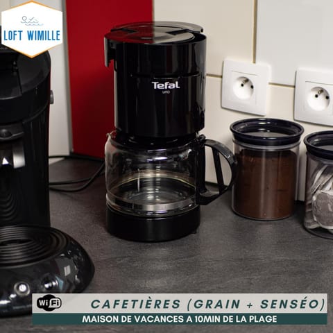 Coffee/tea facilities, Kitchen or kitchenette, Text overlay, toaster