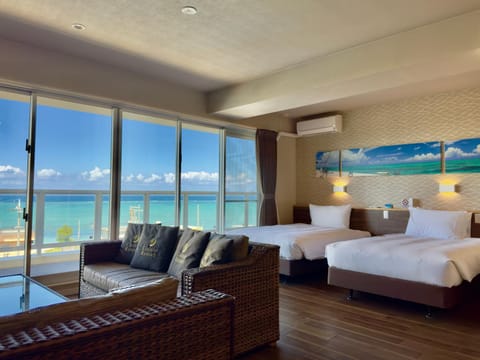 Bed, Sea view