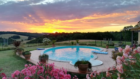 Property building, Natural landscape, Swimming pool, Sunset