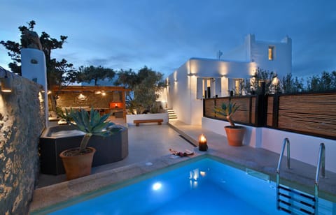 Property building, Patio, Night, Summer, BBQ facilities, Hot Tub, Balcony/Terrace, Pool view, Swimming pool