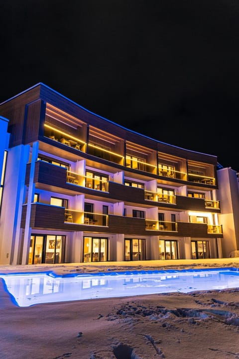 Property building, Night, Pool view, Swimming pool