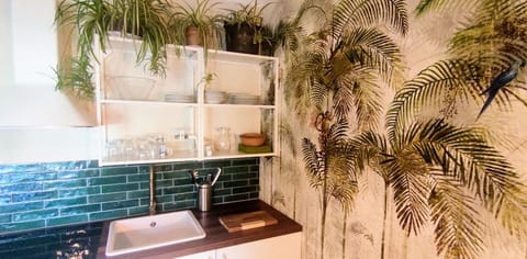 Kitchen or kitchenette, stove