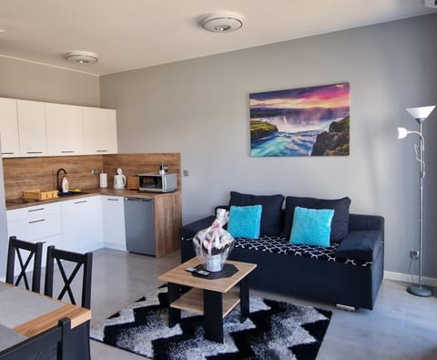 Kitchen or kitchenette, Living room, Seating area, minibar, pet friendly