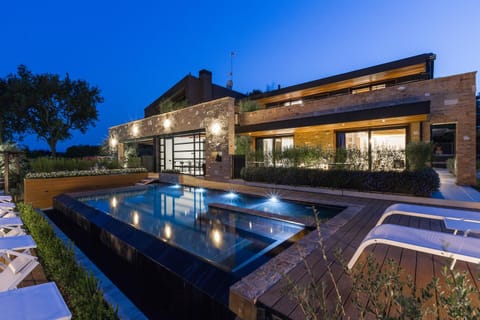 Property building, Swimming pool, Sunset