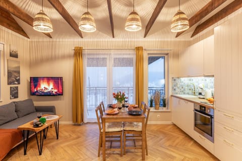 TV and multimedia, Balcony/Terrace, Kitchen or kitchenette, Living room, Mountain view, dishwasher, stove