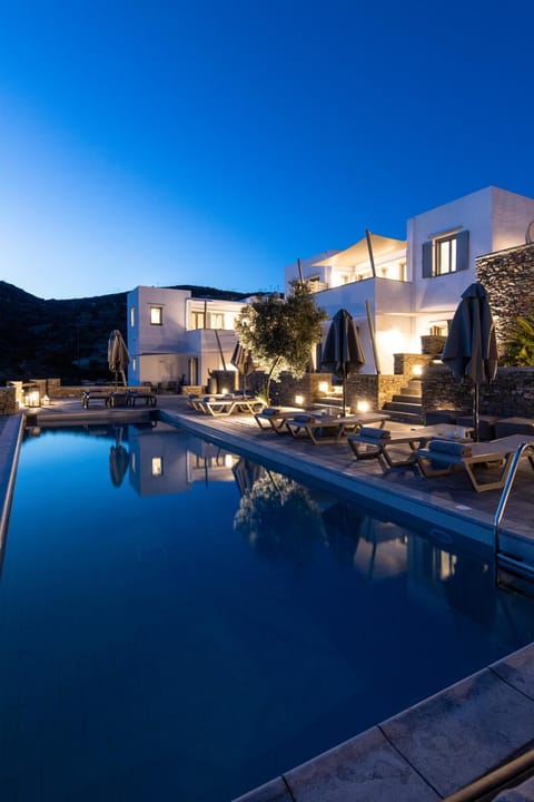 Property building, Night, Swimming pool
