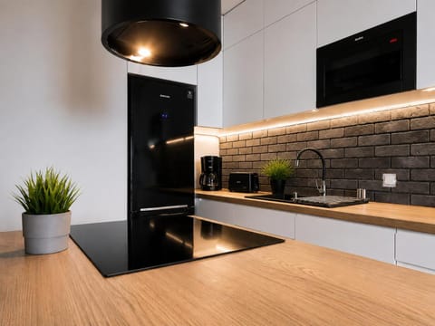 Kitchen or kitchenette, stove