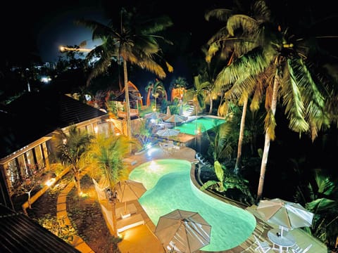 Night, Natural landscape, Garden view, Pool view, Swimming pool, Swimming pool, sunbed