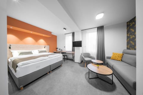 Bed, Seating area, Bedroom