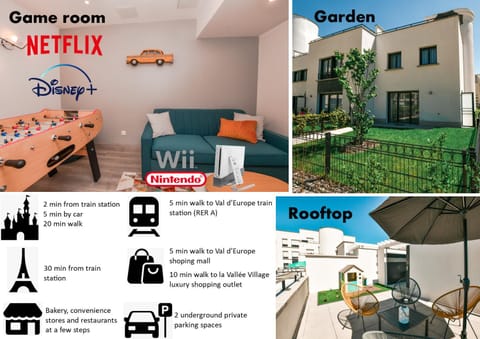 Perfect for Disney, Game room, Rooftop, Parking Villa in Chessy