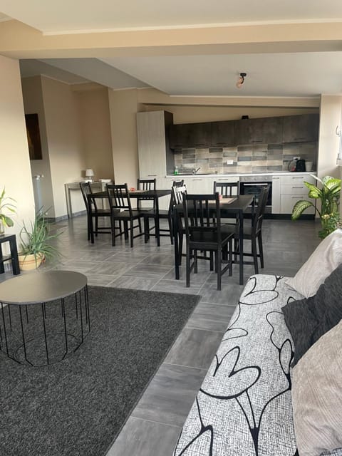 Kitchen or kitchenette, Living room, Seating area, Dining area