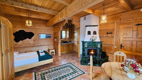 Bed, Kitchen or kitchenette, Photo of the whole room, fireplace