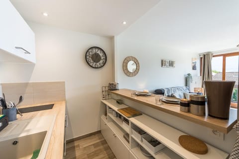 Kitchen or kitchenette, stove