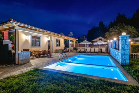 Property building, Patio, Night, Pool view, Swimming pool, sunbed