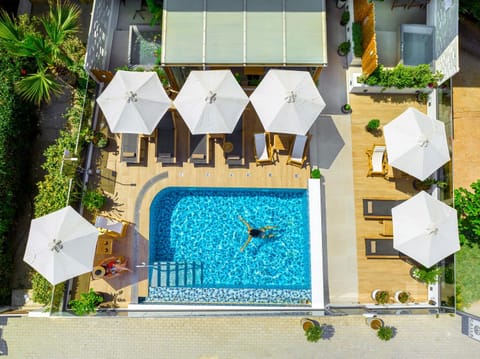 Swimming pool, sunbed