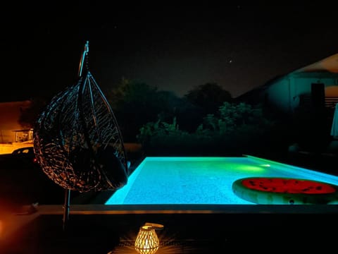 Night, Pool view, Swimming pool