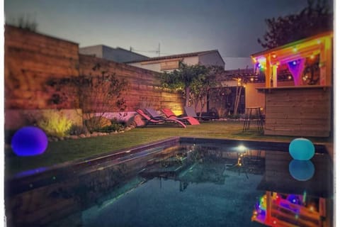 Night, Natural landscape, Pool view, Swimming pool, sunbed