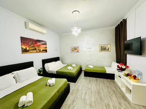 Photo of the whole room, Bedroom, towels, air conditioner
