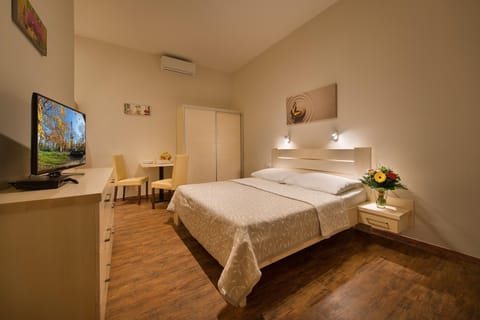 Bed, wardrobe
