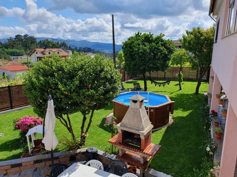 Property building, Patio, Natural landscape, Garden, Dining area, Garden view, Mountain view, Pool view, Swimming pool