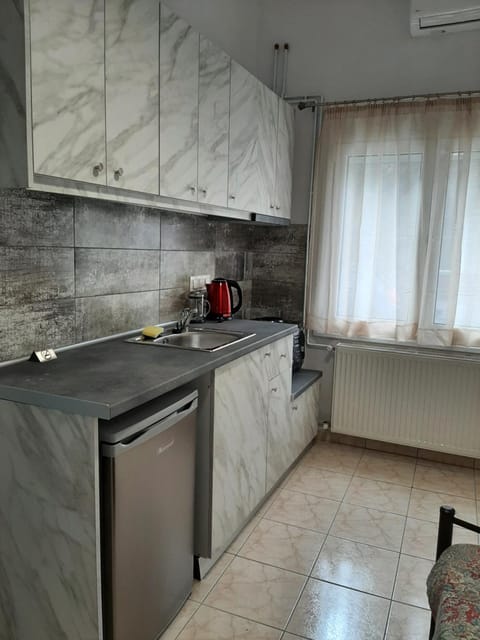 Kitchen or kitchenette, stove