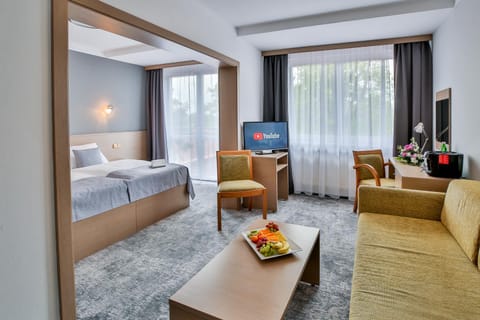 Bed, TV and multimedia, Living room, Food and drinks, Photo of the whole room, Bedroom, Food