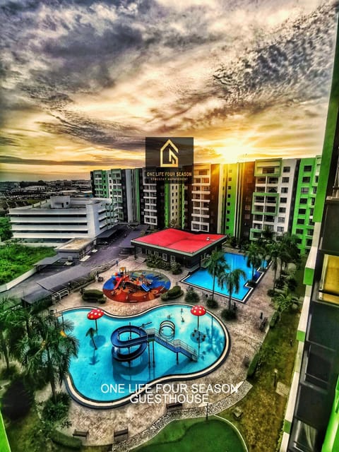 Property building, Swimming pool, Sunset