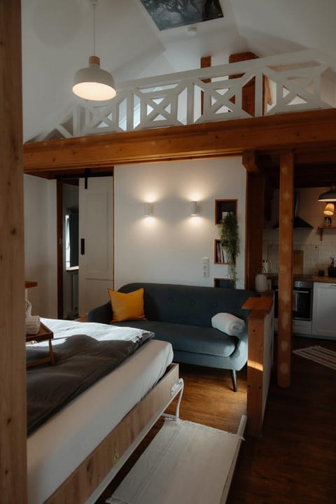 Bed, TV and multimedia, Kitchen or kitchenette, Living room, Photo of the whole room, Seating area