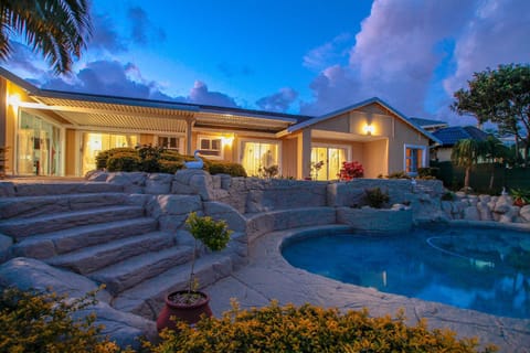 Property building, Patio, Night, Garden, Garden view, Pool view, Swimming pool
