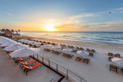 Natural landscape, Beach, Sea view, Sunrise, sunbed