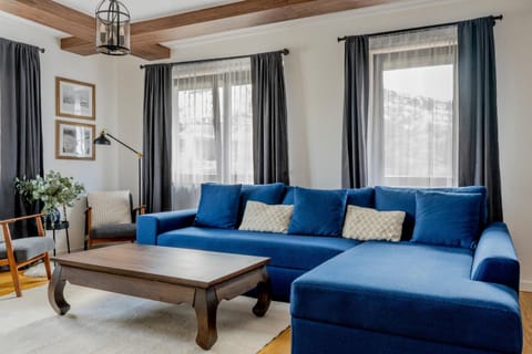 Living room, Mountain view, young children, fireplace